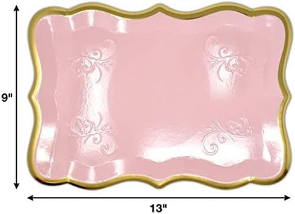 10 Pink Dessert Trays with Gold Foil Border, 9 x 13 Inch