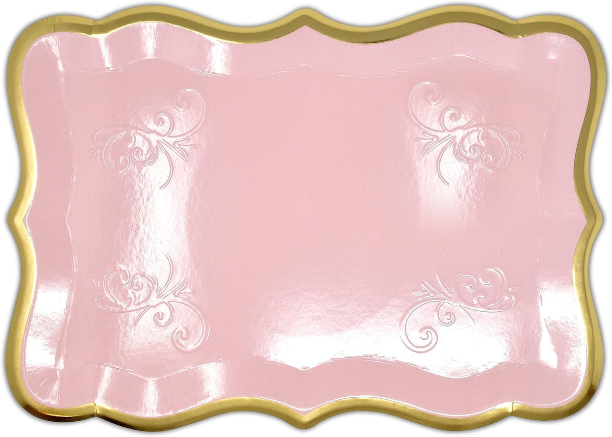 10 Pink Dessert Trays with Gold Foil Border, 9 x 13 Inch