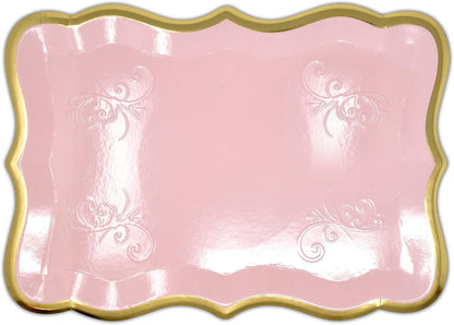 10 Pink Dessert Trays with Gold Foil Border, 9 x 13 Inch