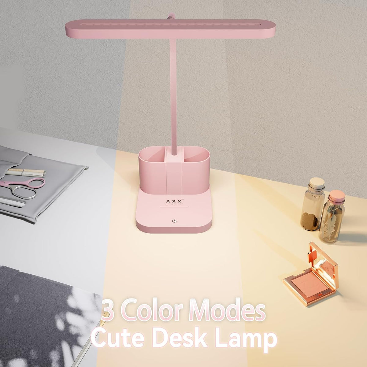 AXX Pink Desk Lamp for Teen Girls, College Dorm Room Cute Table Light