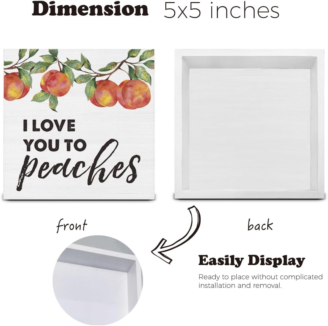I Love You to Peaches Wooden Box Sign Peach Bathroom Decor, Peachy Love Quote Wood Sign for Farmhouse Home Bathroom Kitchen Desk Shelf Table Decorations 5 X 5 Inch