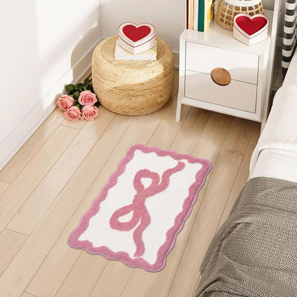 Pink Bow Bathroom Rugs Cute Scalloped Bow Bath Mat, 16" x 24"