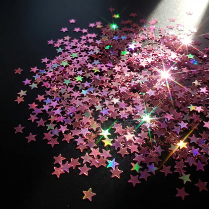 3mm Pink Star Glitter - 50g Bulk Glitter for Crafts with 6-Grid Storage Box, Holographic Sequins for Crafts, Small Stars for Resin Art, Nail Design, Slime Supplies, DIY Decor