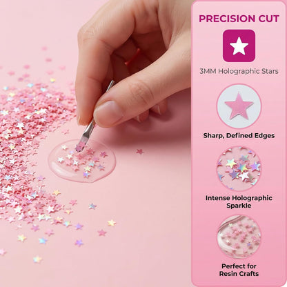 3mm Pink Star Glitter - 50g Bulk Glitter for Crafts with 6-Grid Storage Box, Holographic Sequins for Crafts, Small Stars for Resin Art, Nail Design, Slime Supplies, DIY Decor