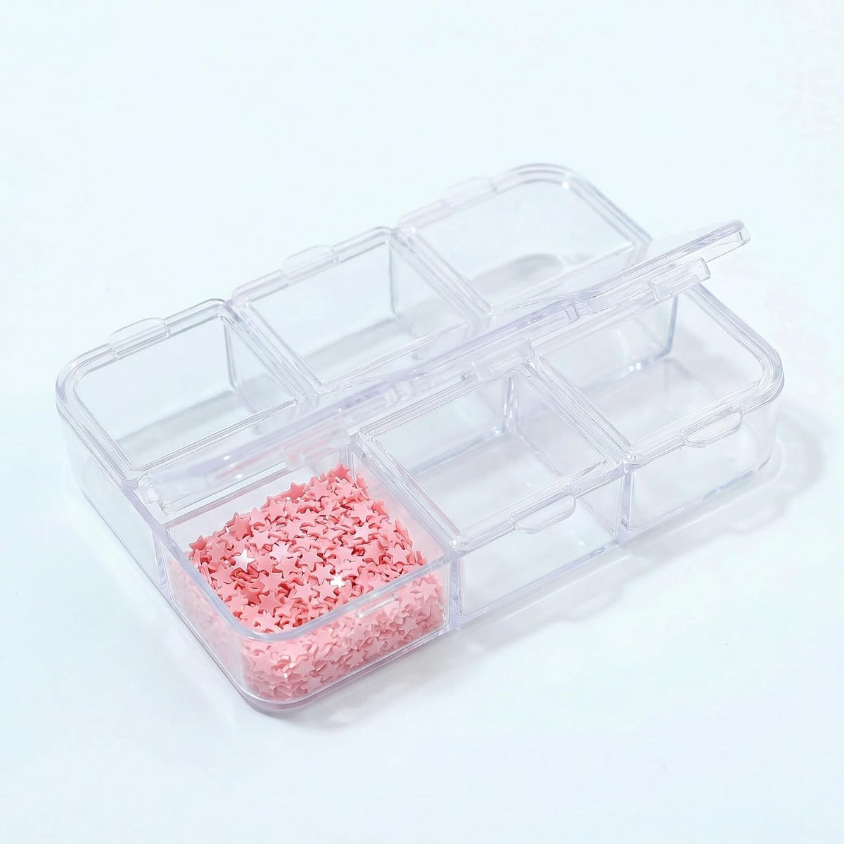 3mm Pink Star Glitter - 50g Bulk Glitter for Crafts with 6-Grid Storage Box, Holographic Sequins for Crafts, Small Stars for Resin Art, Nail Design, Slime Supplies, DIY Decor