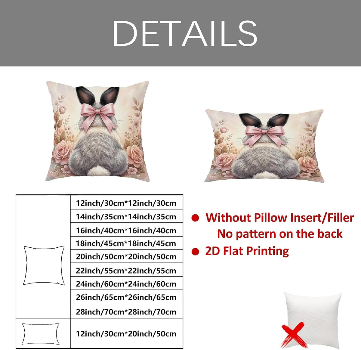 Rabbit Throw Pillow Covers Set of 4, Spring Fanciful Bow Flowers Spring Pastel Peach with Hidden Zipper Decorative Pillow Cases for Living Room Bedroom Loft Office Car Decor 16x16 Inch