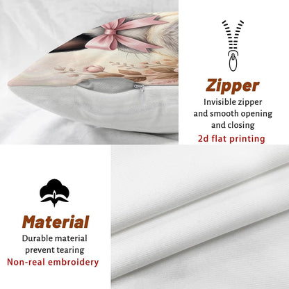 Rabbit Throw Pillow Covers Set of 4, Spring Fanciful Bow Flowers Spring Pastel Peach with Hidden Zipper Decorative Pillow Cases for Living Room Bedroom Loft Office Car Decor 16x16 Inch