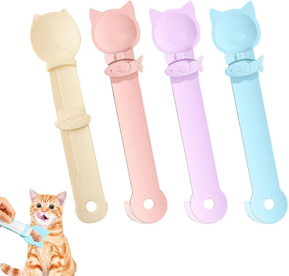 4PCS Cat Strip Feeder Spoons, Sliding Pet Treat Spoon Squeeze, Lickable Squeezable Creamy Treat, Wet Treats Dispenser, Cat Treat Spoon Squeeze, Fun Feeding for Pets, Beige/Blue/Purple/Pink