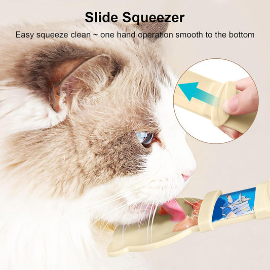 4PCS Cat Strip Feeder Spoons, Sliding Pet Treat Spoon Squeeze, Lickable Squeezable Creamy Treat, Wet Treats Dispenser, Cat Treat Spoon Squeeze, Fun Feeding for Pets, Beige/Blue/Purple/Pink