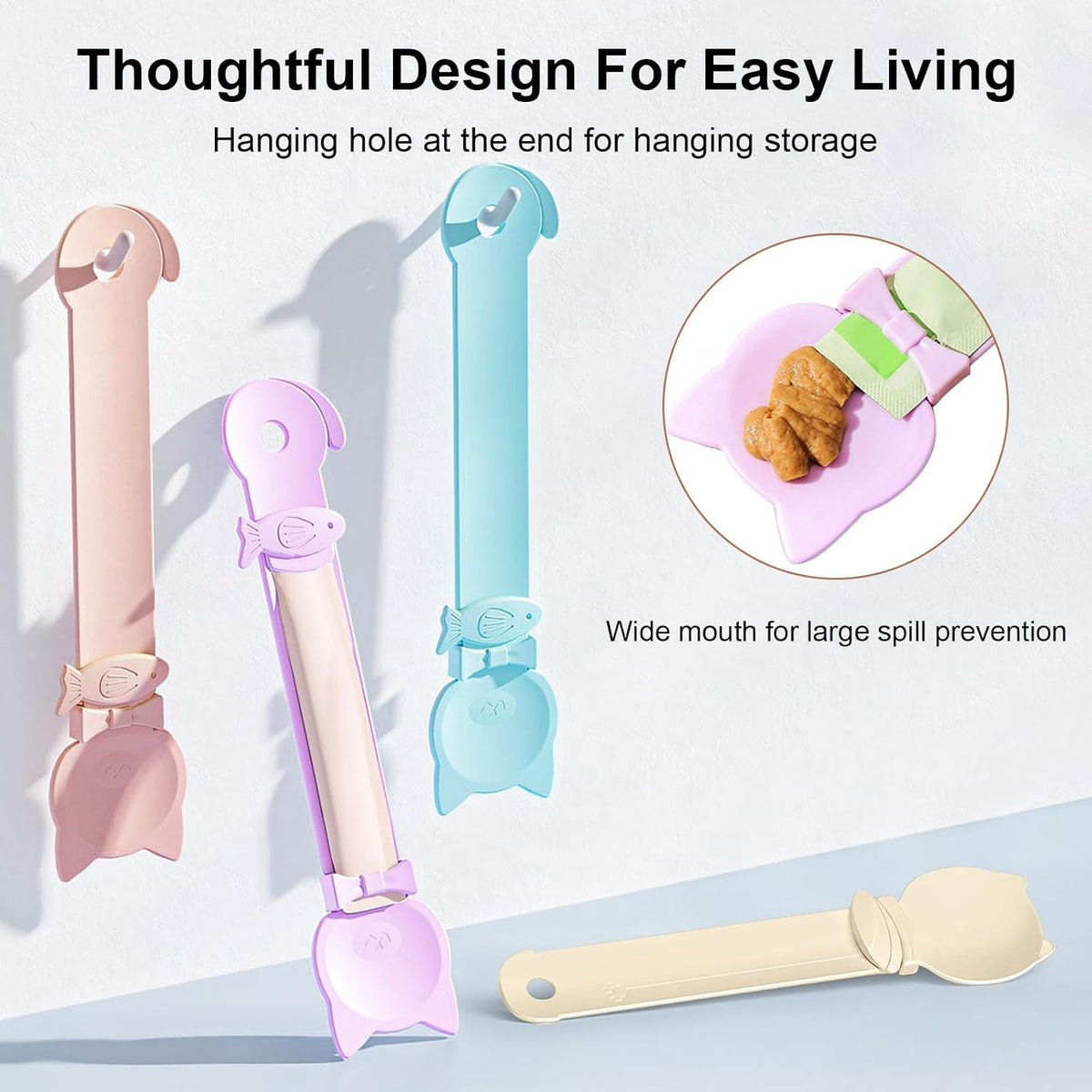 4PCS Cat Strip Feeder Spoons, Sliding Pet Treat Spoon Squeeze, Lickable Squeezable Creamy Treat, Wet Treats Dispenser, Cat Treat Spoon Squeeze, Fun Feeding for Pets, Beige/Blue/Purple/Pink