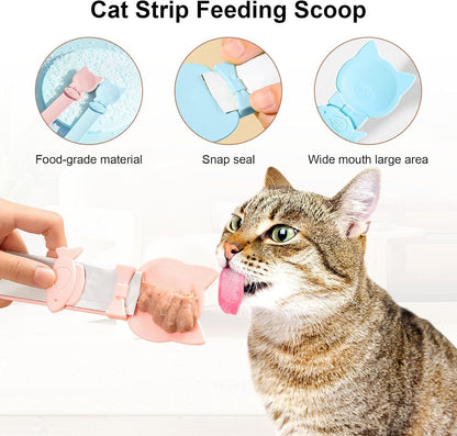 4PCS Cat Strip Feeder Spoons, Sliding Pet Treat Spoon Squeeze, Lickable Squeezable Creamy Treat, Wet Treats Dispenser, Cat Treat Spoon Squeeze, Fun Feeding for Pets, Beige/Blue/Purple/Pink
