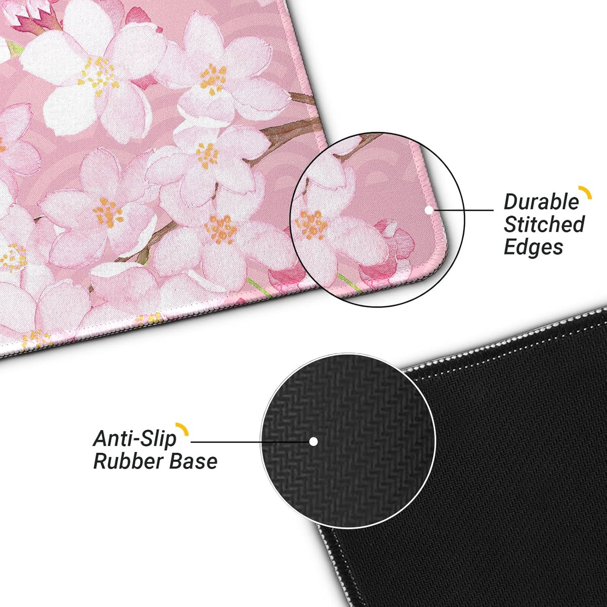 Gaming Mouse Pad with Anti-Slip Rubber Base, Extended Large Computer Mouse Mat with Stitched Edges, Long XL Anime Mousepad for Laptop and Keyboard, 31.5 x 11.8 inch (Pink Cherry Blossom)