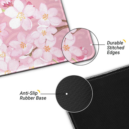Gaming Mouse Pad with Anti-Slip Rubber Base, Extended Large Computer Mouse Mat with Stitched Edges, Long XL Anime Mousepad for Laptop and Keyboard, 31.5 x 11.8 inch (Pink Cherry Blossom)