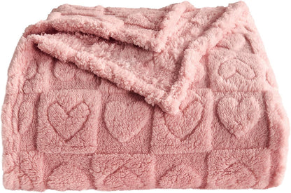 Heart Checkered Throw Blankets, for Love Mother Friends Pets,280 GSM Super Soft Warm Lightweight Fluffy Bed Blanket for Women Anniversaries(Pink,50"x60")