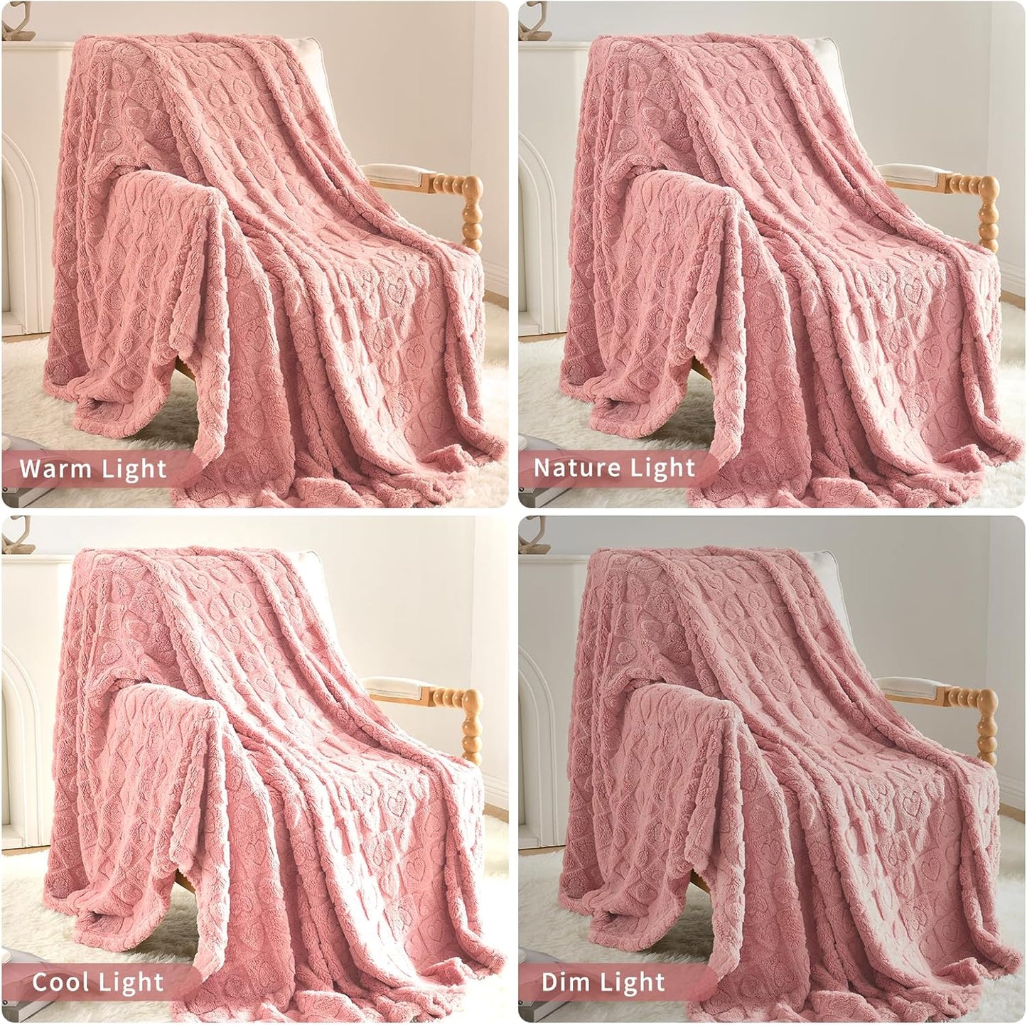 Heart Checkered Throw Blankets, for Love Mother Friends Pets,280 GSM Super Soft Warm Lightweight Fluffy Bed Blanket for Women Anniversaries(Pink,50"x60")