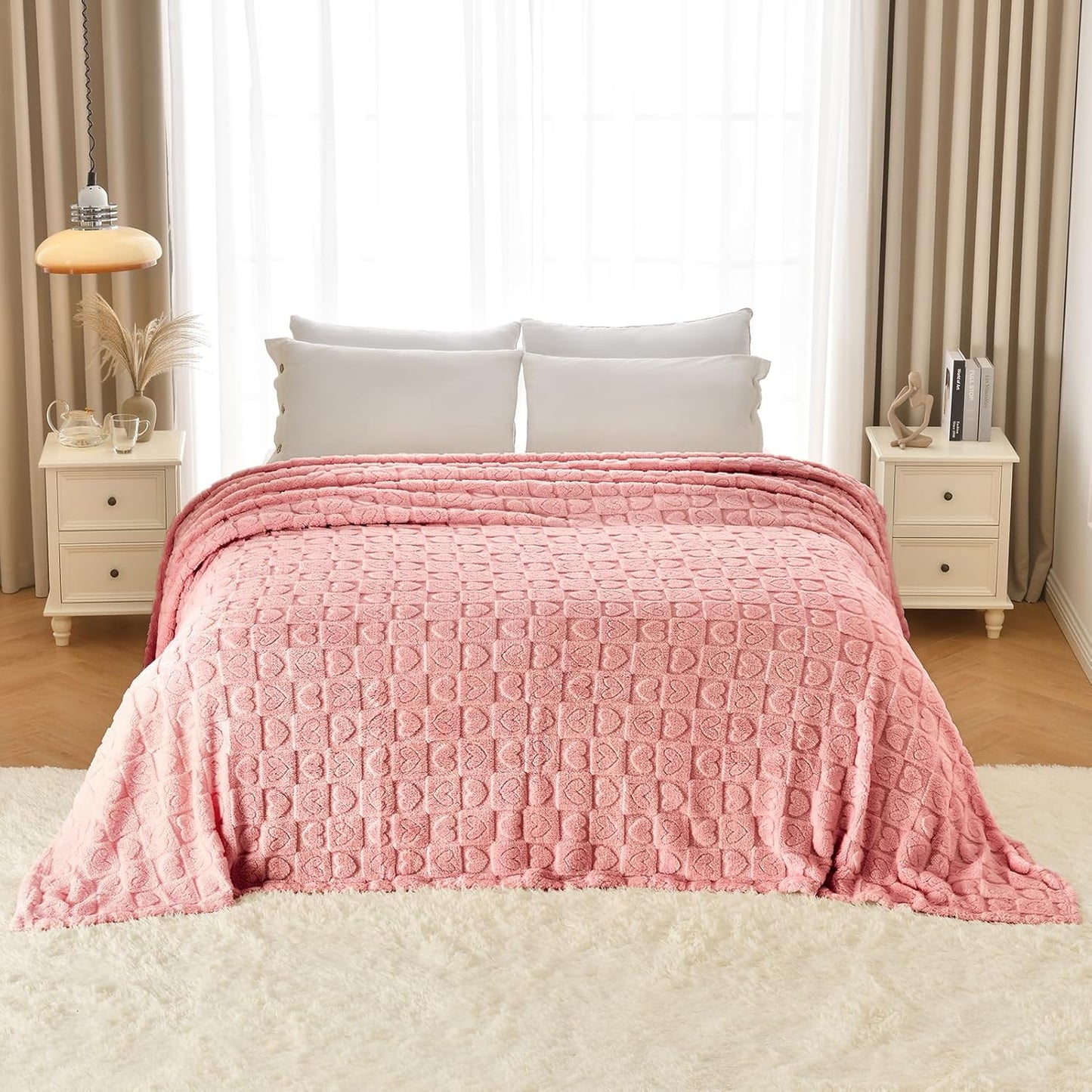 Heart Checkered Throw Blankets, for Love Mother Friends Pets,280 GSM Super Soft Warm Lightweight Fluffy Bed Blanket for Women Anniversaries(Pink,50"x60")