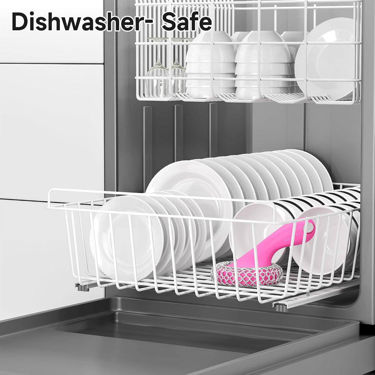 Cast Iron Scrubber with Silicone Handle, Stainless Steel Skillet Cleaner for Cast Iron Pans (Pink)