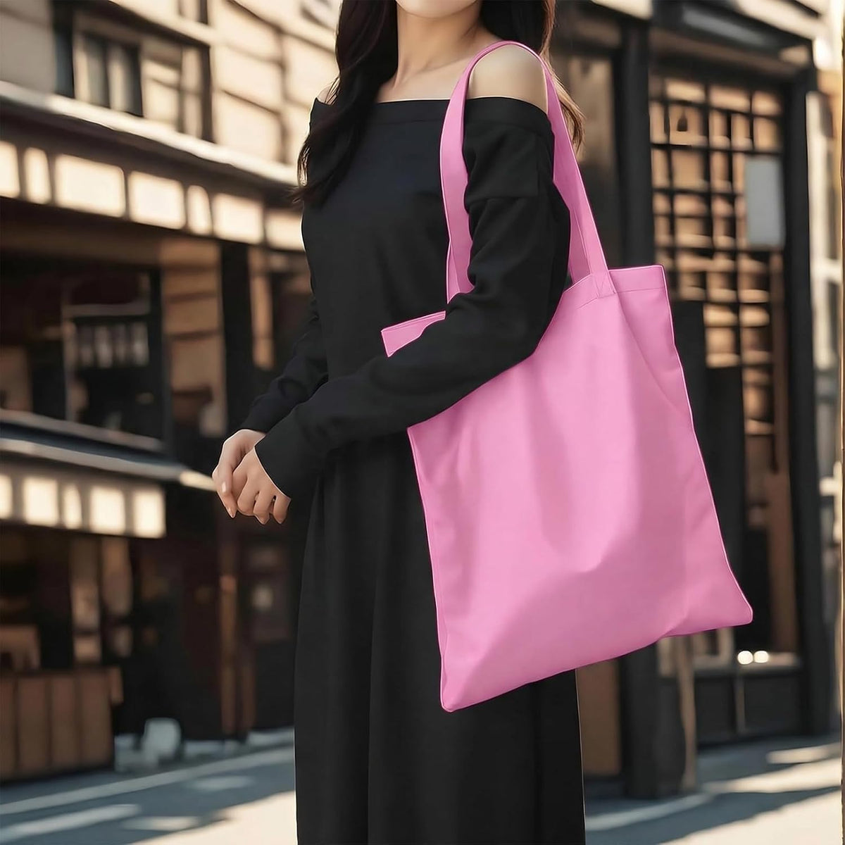 1 Pack Canvas Tote Bags With Handle, Canvas Shopping Bag, Pink