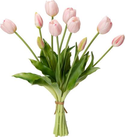 Real Touch Tulips Artificial Flowers, 15.8" Latex Faux Tulip Bouquet 10pcs Realistic Fake Tulips for Wedding Centerpiece Home Decor，Pink