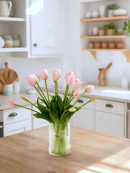 Real Touch Tulips Artificial Flowers, 15.8" Latex Faux Tulip Bouquet 10pcs Realistic Fake Tulips for Wedding Centerpiece Home Decor，Pink