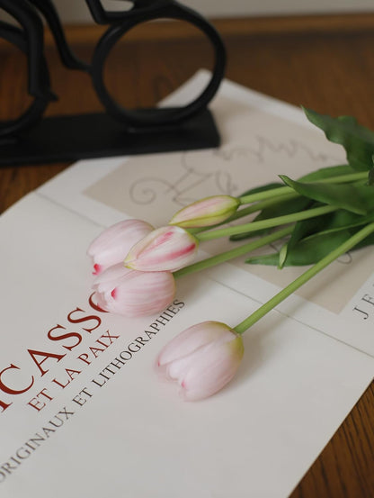Real Touch Tulips Artificial Flowers, 15.8" Latex Faux Tulip Bouquet 10pcs Realistic Fake Tulips for Wedding Centerpiece Home Decor，Pink