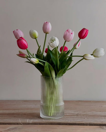 Real Touch Tulips Artificial Flowers, 15.8" Latex Faux Tulip Bouquet 10pcs Realistic Fake Tulips for Wedding Centerpiece Home Decor，Pink