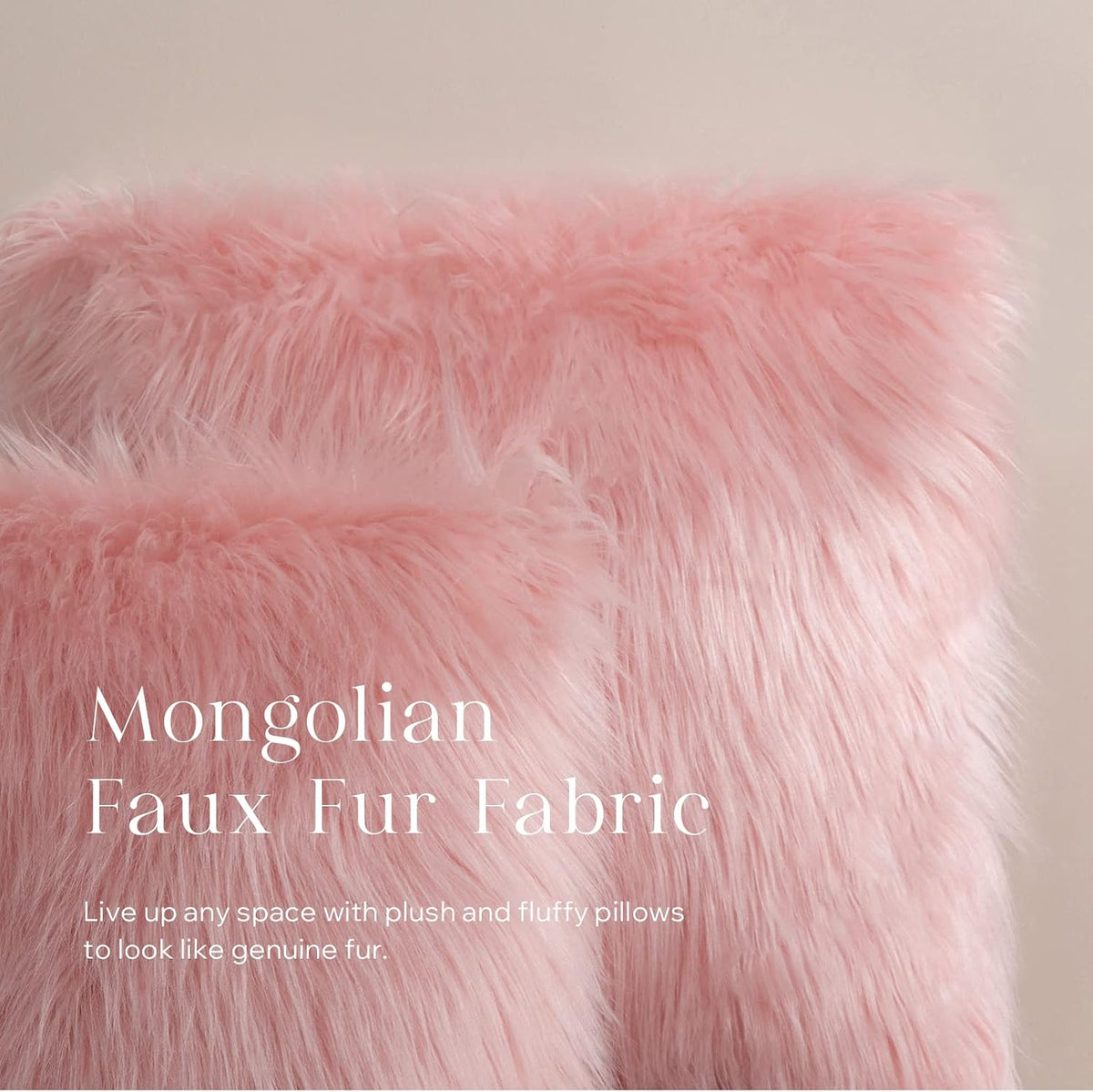 Faux Fur Solid Decorative Pillow Cover Fluffy Throw Pillow Mongolian Luxury Fuzzy Pillow Case Cushion Cover for Bedroom and Couch, Pink 22 x 22 Inches, Pack of 1