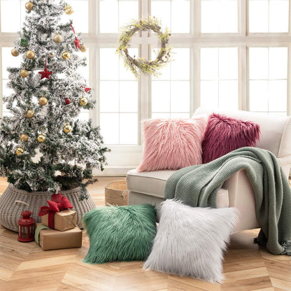 Faux Fur Solid Decorative Pillow Cover Fluffy Throw Pillow Mongolian Luxury Fuzzy Pillow Case Cushion Cover for Bedroom and Couch, Pink 22 x 22 Inches, Pack of 1