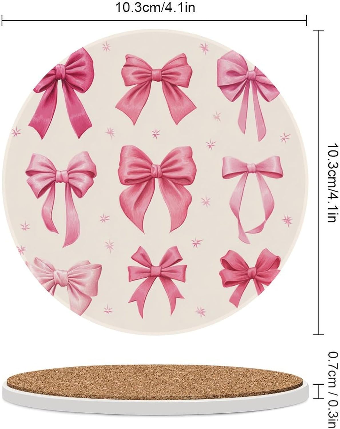 Light Pink Bows in Three Rows Coasters Set of 4 Absorbent Coasters