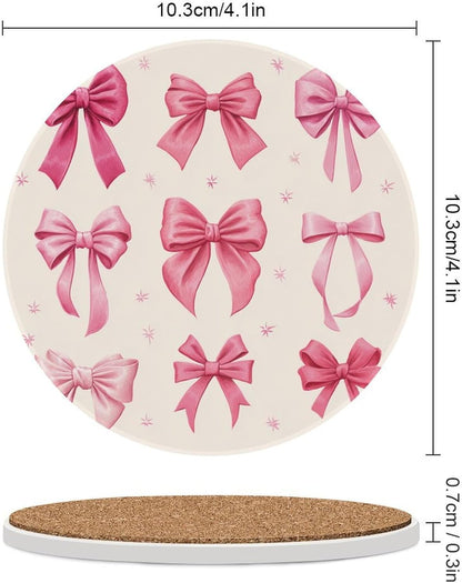 Light Pink Bows in Three Rows Coasters Set of 4 Absorbent Coasters