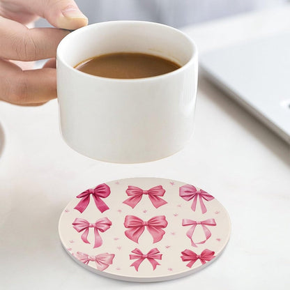 Light Pink Bows in Three Rows Coasters Set of 4 Absorbent Coasters