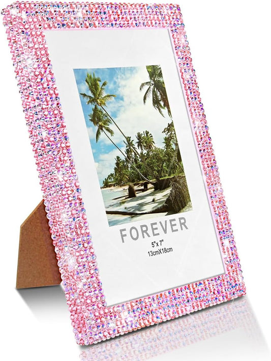 5x7 Bling Picture Frame With Sparkle Rhinestone for Tabletop, Glitter Shiny Diamond Crystal Photo Frame Wall and Tabletop Display for Home Décor, Horizontally or Vertically，pink