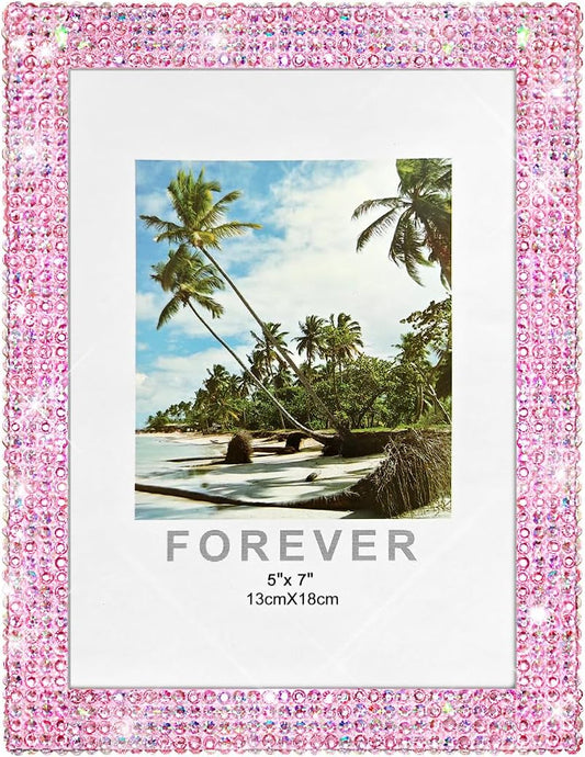 5x7 Bling Picture Frame With Sparkle Rhinestone for Tabletop, Glitter Shiny Diamond Crystal Photo Frame Wall and Tabletop Display for Home Décor, Horizontally or Vertically，pink