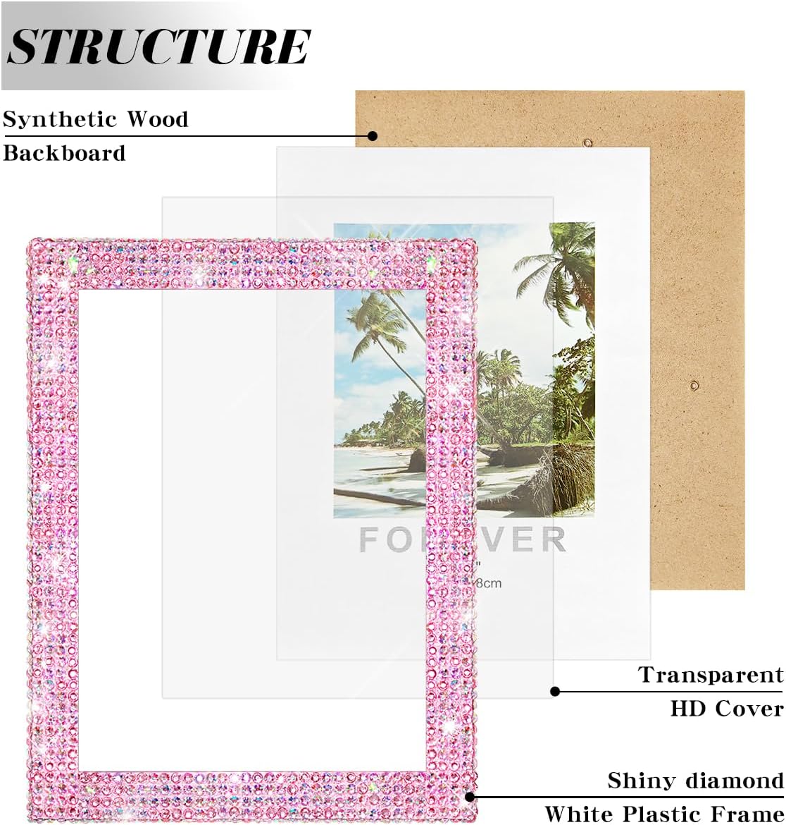 5x7 Bling Picture Frame With Sparkle Rhinestone for Tabletop, Glitter Shiny Diamond Crystal Photo Frame Wall and Tabletop Display for Home Décor, Horizontally or Vertically，pink