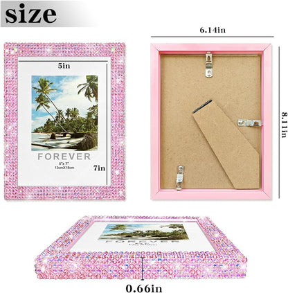 5x7 Bling Picture Frame With Sparkle Rhinestone for Tabletop, Glitter Shiny Diamond Crystal Photo Frame Wall and Tabletop Display for Home Décor, Horizontally or Vertically，pink
