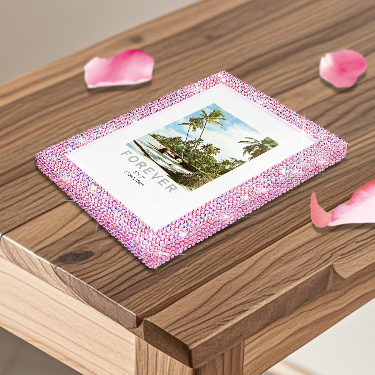 5x7 Bling Picture Frame With Sparkle Rhinestone for Tabletop, Glitter Shiny Diamond Crystal Photo Frame Wall and Tabletop Display for Home Décor, Horizontally or Vertically，pink