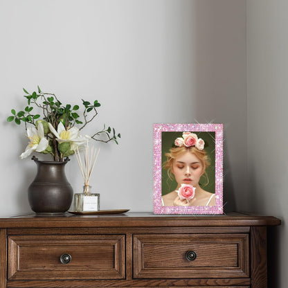 5x7 Bling Picture Frame With Sparkle Rhinestone for Tabletop, Glitter Shiny Diamond Crystal Photo Frame Wall and Tabletop Display for Home Décor, Horizontally or Vertically，pink