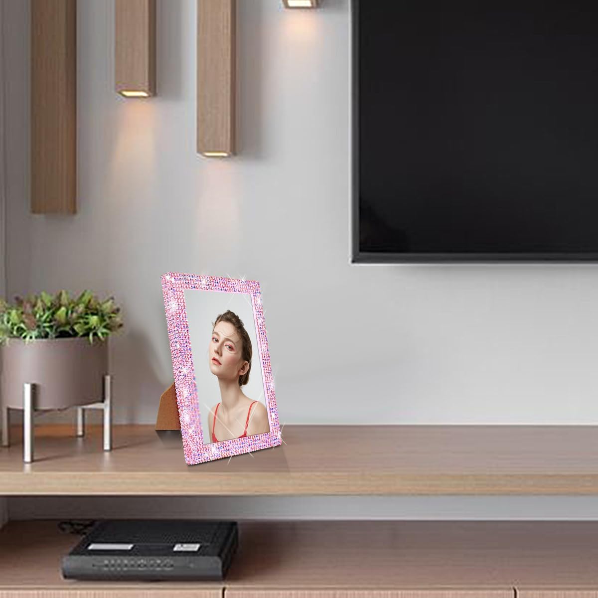 5x7 Bling Picture Frame With Sparkle Rhinestone for Tabletop, Glitter Shiny Diamond Crystal Photo Frame Wall and Tabletop Display for Home Décor, Horizontally or Vertically，pink