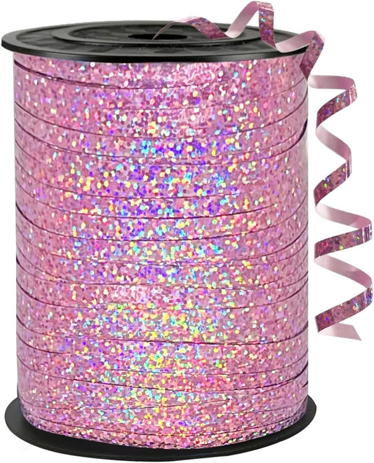500 Yards Pink Shiny Curling Ribbon, Curly Laser Ribbon for Wedding, Birthday, Christmas Crafts Wrap