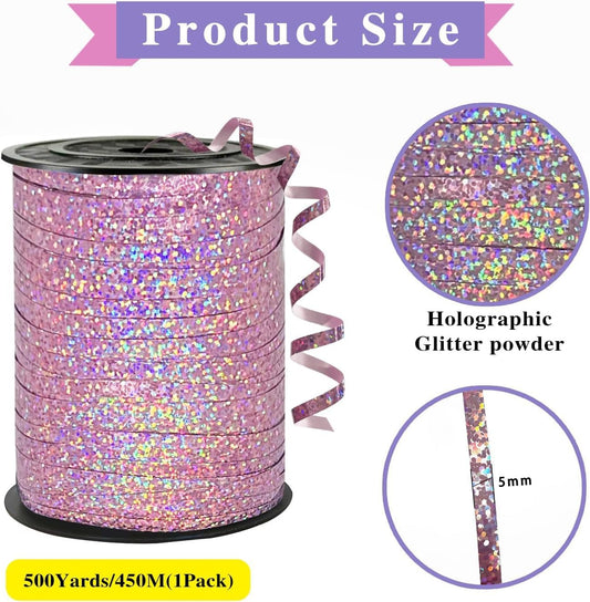 500 Yards Pink Shiny Curling Ribbon, Curly Laser Ribbon for Wedding, Birthday, Christmas Crafts Wrap
