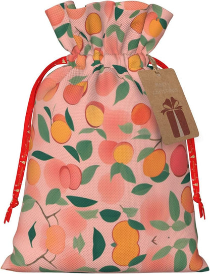 Peach Pattern Seamless 1pcs Christmas Drawstring Tote 4.7x 6.9in,Robust Bag For Gifts And Everyday Used Essentials