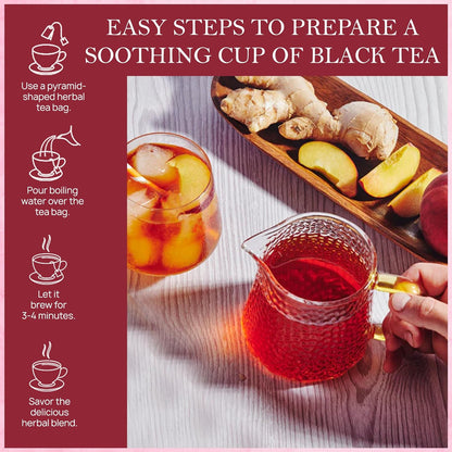 . Peach Ginger Tea Blended with Organic Spices - Organic Black Tea Bags with Ginger & Peach Flavor - Flavored Blend with Low Caffeine - Gluten Free - 50 Teabags