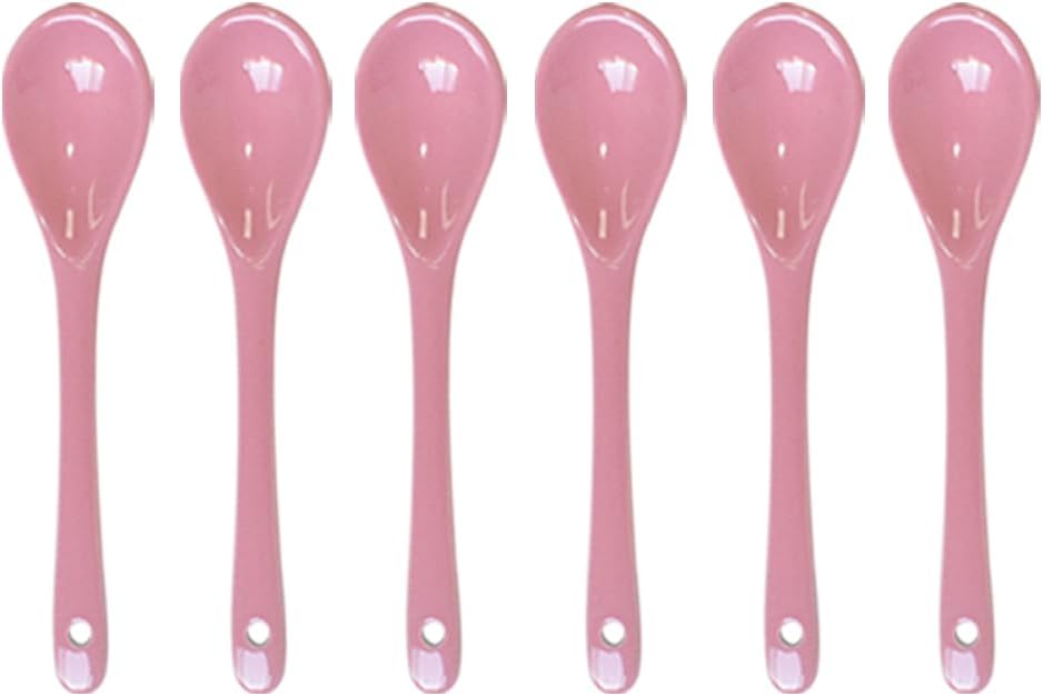 6 pcs Pink Porcelain Egg Spoons Ceramic Spoons 4.7 inch Coffee Dessert Yogurt Tea Milky Tea