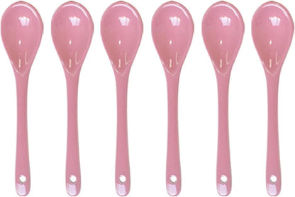 6 pcs Pink Porcelain Egg Spoons Ceramic Spoons 4.7 inch Coffee Dessert Yogurt Tea Milky Tea