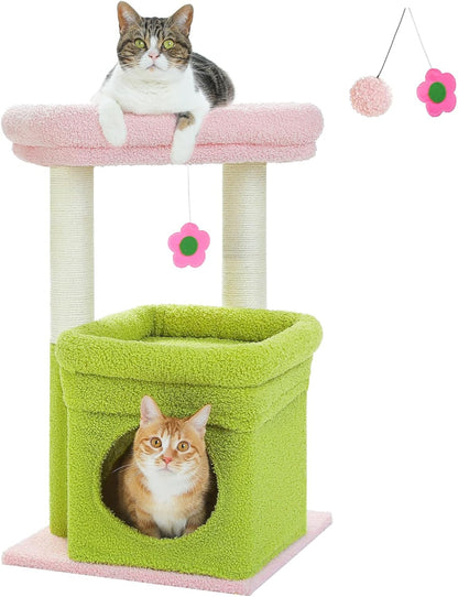 Small Cat Tree Tower for Indoor Cats, Sisal Post & Cozy Condo, Pink