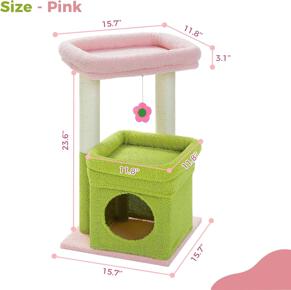 Small Cat Tree Tower for Indoor Cats, Sisal Post & Cozy Condo, Pink