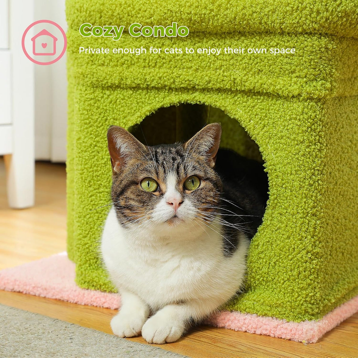 Small Cat Tree Tower for Indoor Cats, Sisal Post & Cozy Condo, Pink