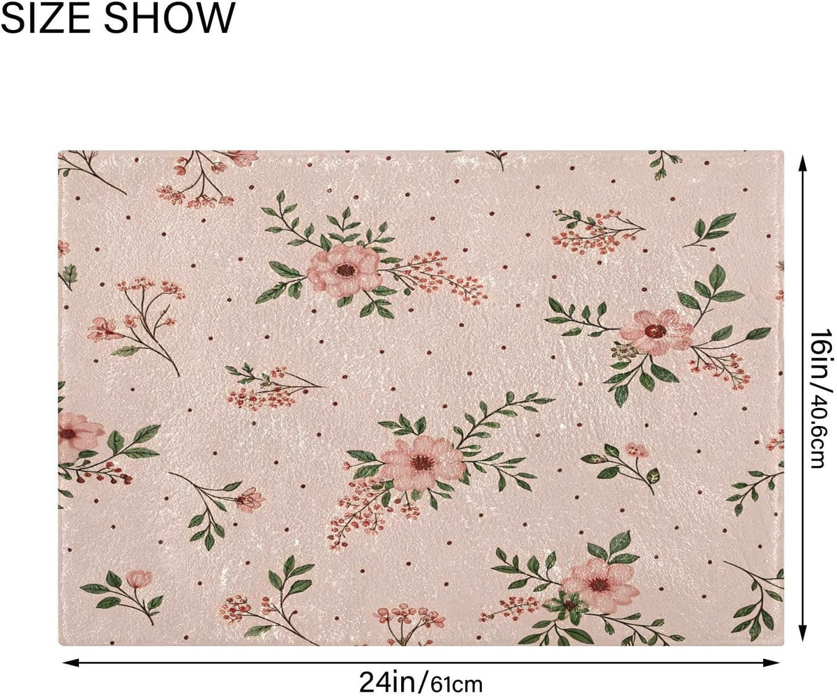 Elegant Flowers Pink Bathroom Mat Rug 24" x 16" Non Slip Super Absorbent Quick Dry Bath Mats for Bathtub Fluffy Rugs