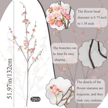 2Pcs Cherry Blossom Branches Long Stems Fake Flowers for Spring Indoor Home Decor 52" Faux Artificial Cherry Flowers for Tall Vase Wedding Office Party Centerpieces Bedroom Decor Champagne Pink