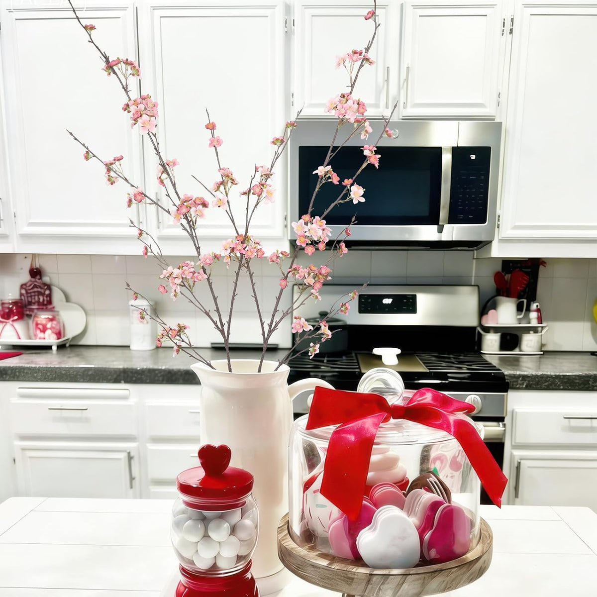 2Pcs Cherry Blossom Branches Long Stems Fake Flowers for Spring Indoor Home Decor 52" Faux Artificial Cherry Flowers for Tall Vase Wedding Office Party Centerpieces Bedroom Decor Champagne Pink
